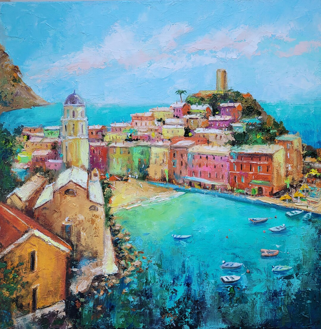 Cinque Terre Painting Canvas Vernazza Original Art Italy Landscape Wall ...