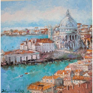 Grand Canal Oil Painting Venice Original Art Landscape Italy Wall Art Miniature Cityscape Artwork