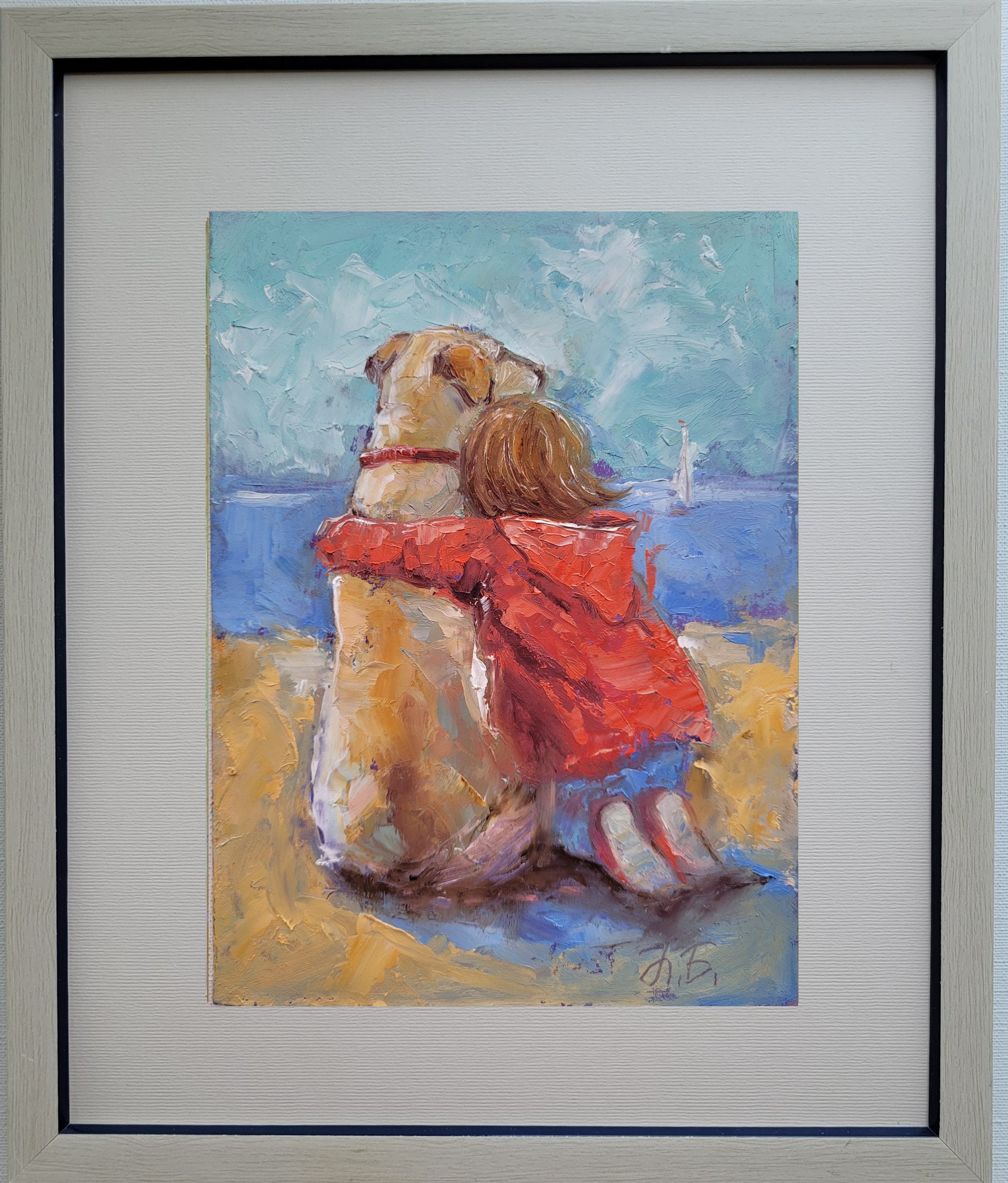 子供と犬の絵画：オリジナル具象画、6x8インチのミニ油絵 - Etsy 日本