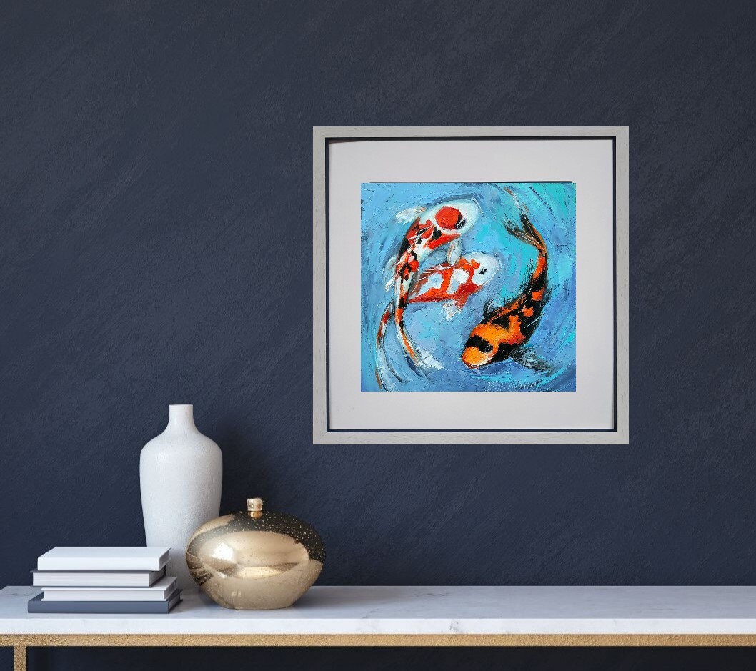 Koi Fish Painting Japanese Carp Original Art Gold Fish Wall - Etsy