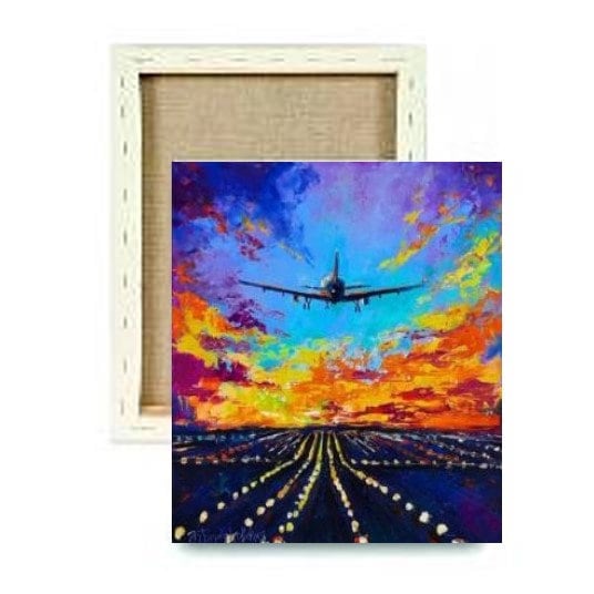 飛行機の絵画 夕焼け オリジナルアート ボーイング スカイ