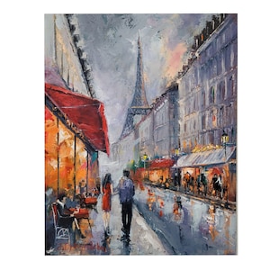 Paris Oil Painting Eiffel Tower Original Art Sunset Artwork Architecture Wall Art  Travel Art Mid Century Painting