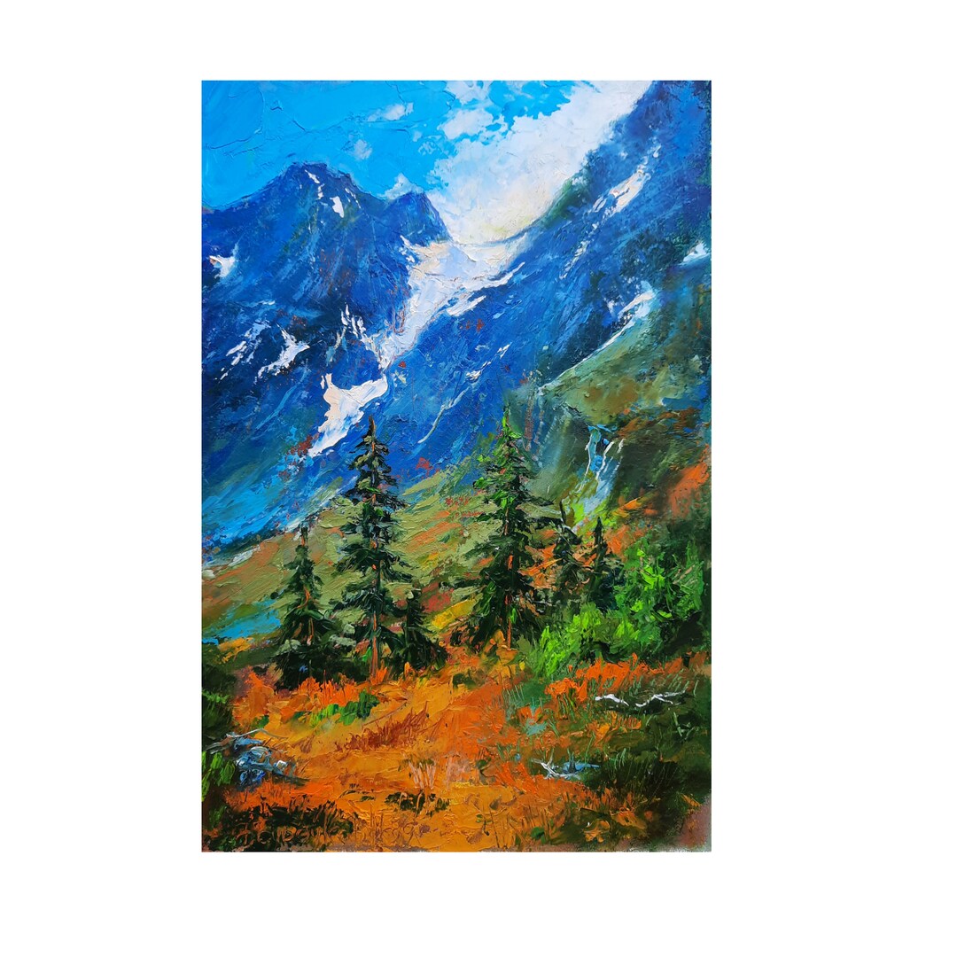 Mountain Painting Oil Original Art Landscape Wall Decor Impasto Pine ...