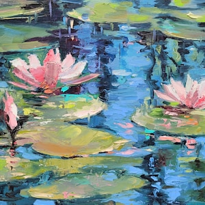 Seerose Seerose Malerei Lotus Original Art Monet Wand Kunst Kleine Blume Kunstwerk Teich Malerei 8 x 12 by NatalyArtUa