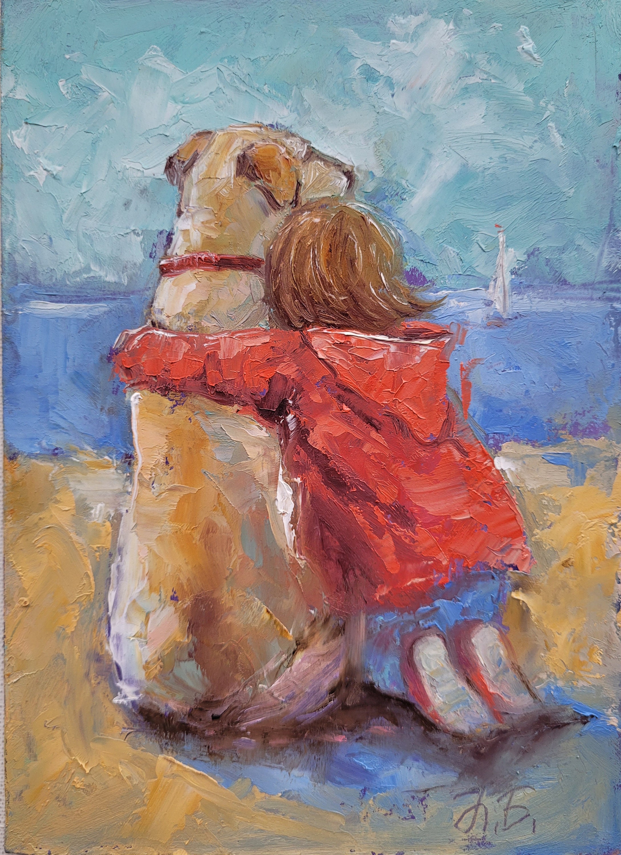子供と犬の絵画：オリジナル具象画、6x8インチのミニ油絵 - Etsy 日本
