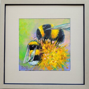 Bumblebee Painting Honey Bee Original Art Yellow Flower Wall Art Mini ...