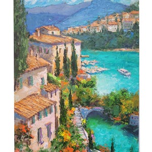 Lake Como Painting Italy Original Art Landscape Wall Art Mountain Artwork Travel gift