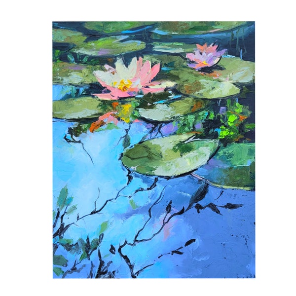 Seerose Seerose Malerei Lotus Original Art Monet Wand Kunst Kleine Blume Kunstwerk Teich Gemälde 8 x 10 von NatalyArtUa