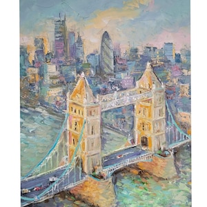 London Painting Tower Bridge Original Art City Landscape Wall Art Miniature Artwork Handmade Art