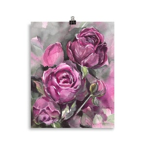 Ramo de rosas Flores de acuarela Imágenes Rosales XXL Impresión de arte Imágenes de acuarela 10 x 10 en regalo Día de la madre Día de aniversario