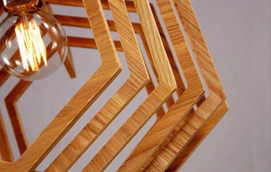 Hexagon 3D Wooden Light Ceiling Light Wood Ceiling Light Etsy
