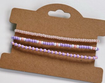 LAVENDER BRACELET SET of 3. Friendship bracelets. Glass seed beads. Silver mermaid charm. Summer jewelry. Stackable bracelets. SpudStyle