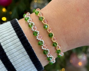 GLASS BEAD bracelets. WICKED inspired. Glass diamond shaped beads. Swirl. Gifts for her. Gifts for friends. Elphaba and Glinda inspired