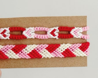 THREAD BRACELET SET of 2. Love heart chain and braided pattern. Stackable friendship bracelets.