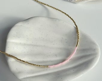 GOLD and PINK glass bead necklace. High quality glass seed beads. Stackable necklaces. Gift idea. Mother’s Day gift
