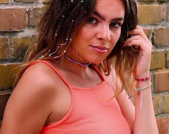 HAIR BEADING KIT - multi coloured beads and clear elastic hair bands. Hair accessories. Summer accessories. Boho style.