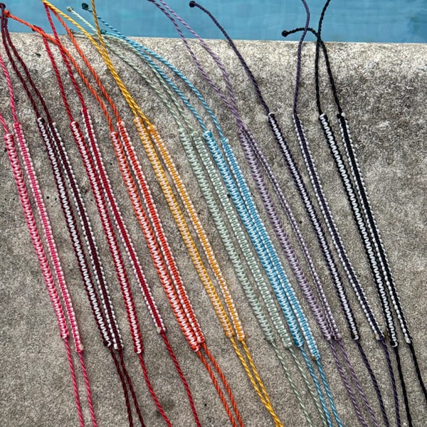 WOVEN WATERPROOF BRACELETS. Macrame surf bracelets. Adjustable sizing. Beach jewelry. Stackable bracelets.