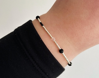 ANNABELLE bracelet with black details. Obsidian, Miyuki delica beads, glass fired beads. GLASS BEADS. Stackable bracelets. Gift idea.