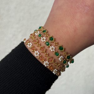 The GLINDA to my ELPHABA set. Dainty glass seed bead bracelets. Daisy chain. Gifts for her. Elegant jewelry. Inspired by Wicked the musical. image 4