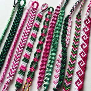 THREAD BRACELETS. WICKED inspired friendship bracelets. Glitter thread. Chevron. Glinda. Elphaba. Gifts for friends. Tie on bracelet.