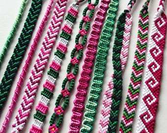 THREAD BRACELETS. WICKED inspired friendship bracelets. Glitter thread. Chevron. Glinda. Elphaba. Gifts for friends. Tie on bracelet.