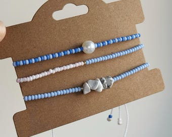 BEAD BRACELET SET of 3. Howlite gemstones. Glass seed beads. Pearl bead. Friendship bracelets. Summer jewelry. Bracelet stack. SpudStyle