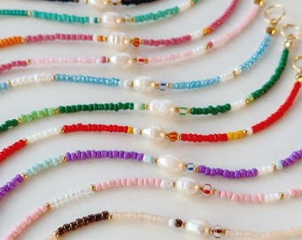 COLOURFUL FRESHWATER PEARL bracelets. High quality glass beads. Summer / beach jewelry. Bracelet stack. Spudstyle. Gift idea for friends