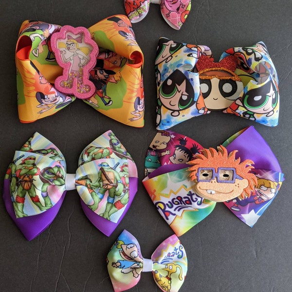 90s Cartoon Hair Bows / Powerpuff Girls Bows / Ninja Turtles Hair Clips / Hey Arnold Bows / Rugrats Bows / Courage Cowardly Dog