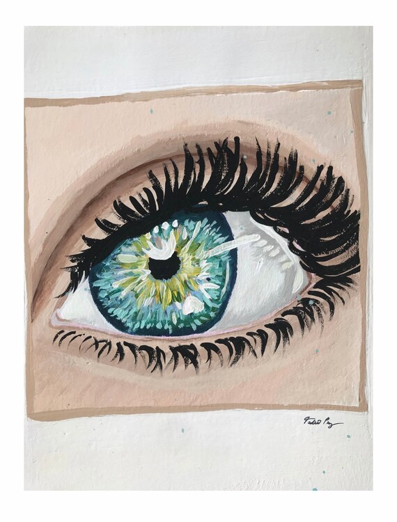 Handmade Original Hazel Green Eye Acrylic Painting on Paper Etsy