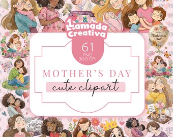 Mother&#39;s Day Clipart Bundle, Transparent PNG for Printables, mom and son png, mom&#39;s love digital, Digital Download, Instant Download