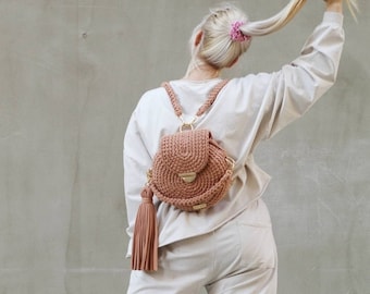 CROCHET BAGPACK 2in1 BAG elegant sport style handmade handcraft