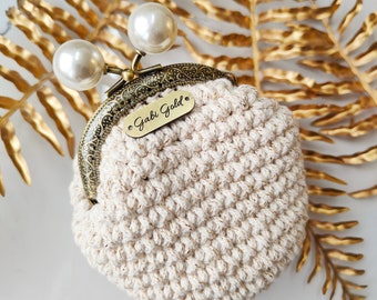 crochet wallet bigle purse pearl old gold