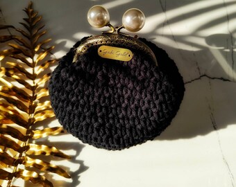 crochet wallet bigle purse pearl old gold
