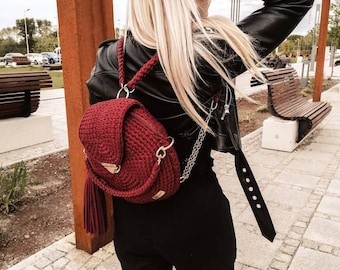 CROCHET BAGPACK 2in1 BAG elegant sport style handmade handcraft