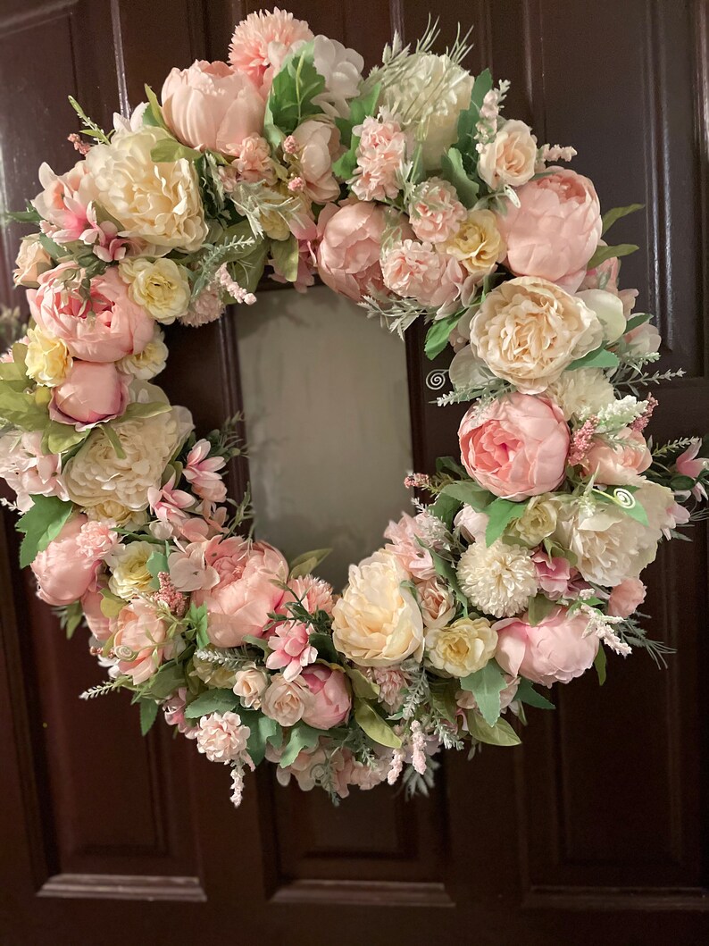 Pretty in Pink Door Wreath Large Door Wreath Spring Wreaths Etsy