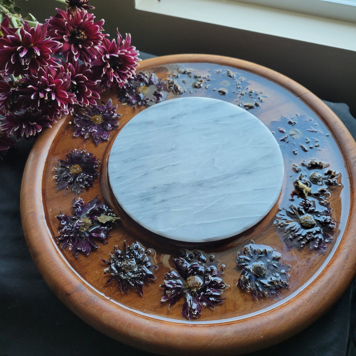 Marble Wood Resin and Flower Cutting Board / Charcuterie Board Etsy