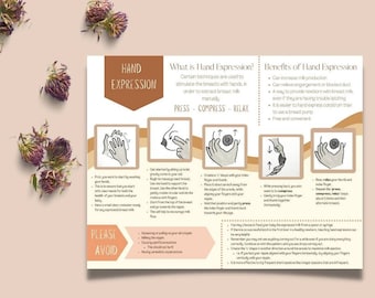 Folleto de expresión manual PDF imprimible / Lactancia materna, calostro, doula, posparto, educación sobre el parto, leche materna, nueva mamá