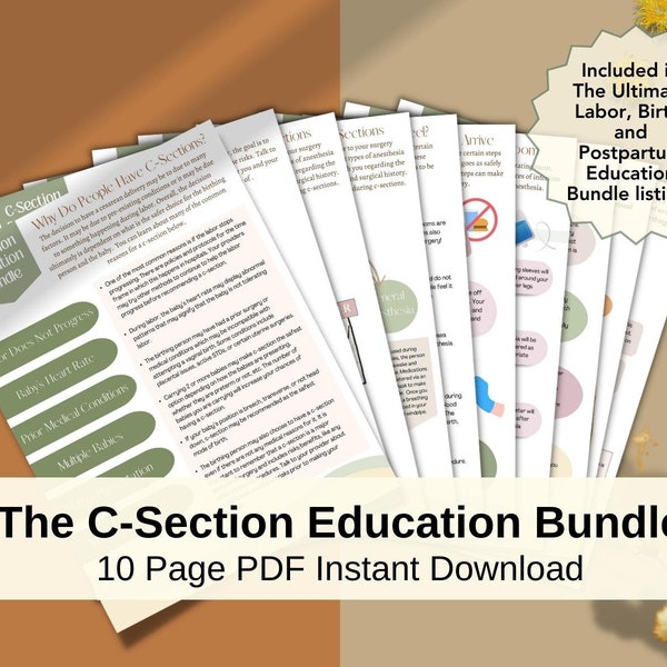 C-section Education Bundle Handouts PDF Printable | Cesarean Delivery, Childbirth Education, Labor and Delivery, Doula Tools, Birth Worker