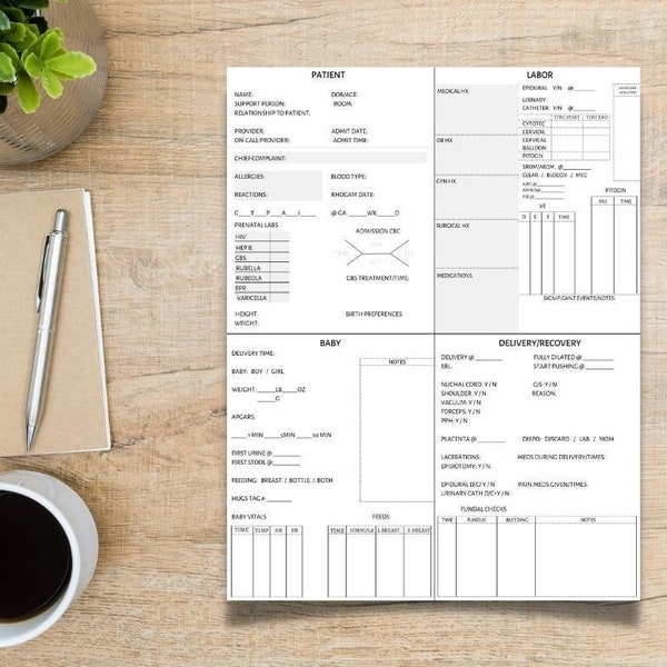 Labor and Delivery Nurse Report Sheet Printable PDF | RN, Template, Nursing Student, New Nurse, Brain Sheet, L&D, New Graduate Nurse