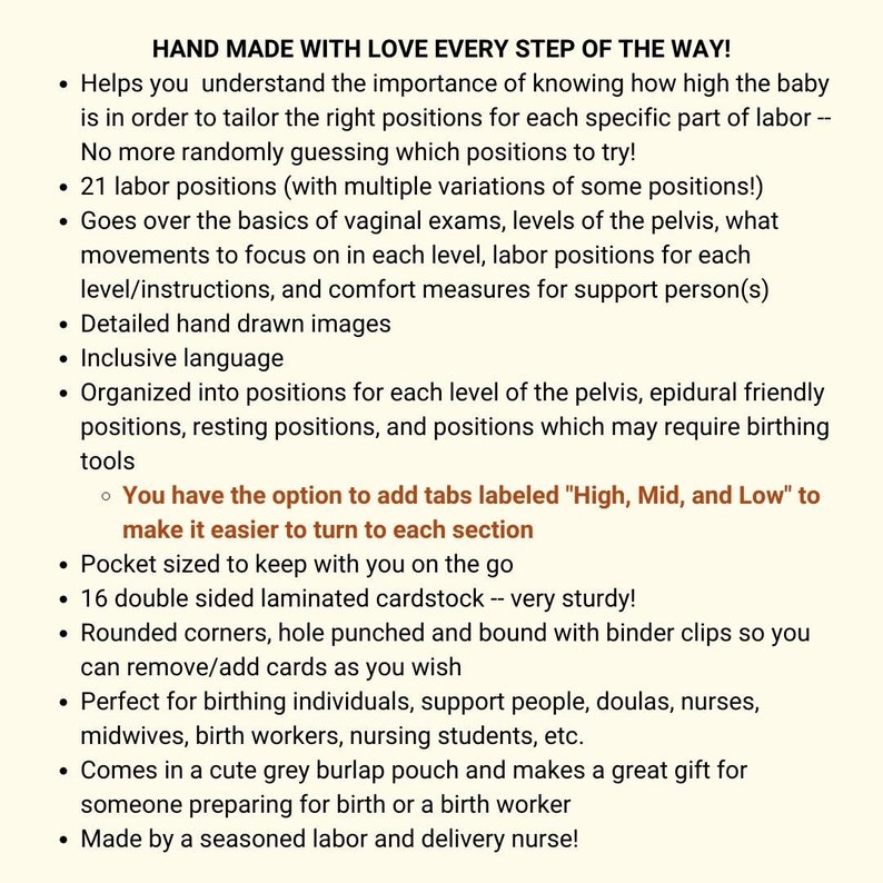 The Labor Positions Pocket Flipbook | Childbirth Education, Doula, Labor and Delivery Nurse, Midwife, RN, New Mom, Pregnancy, Epidural image 2