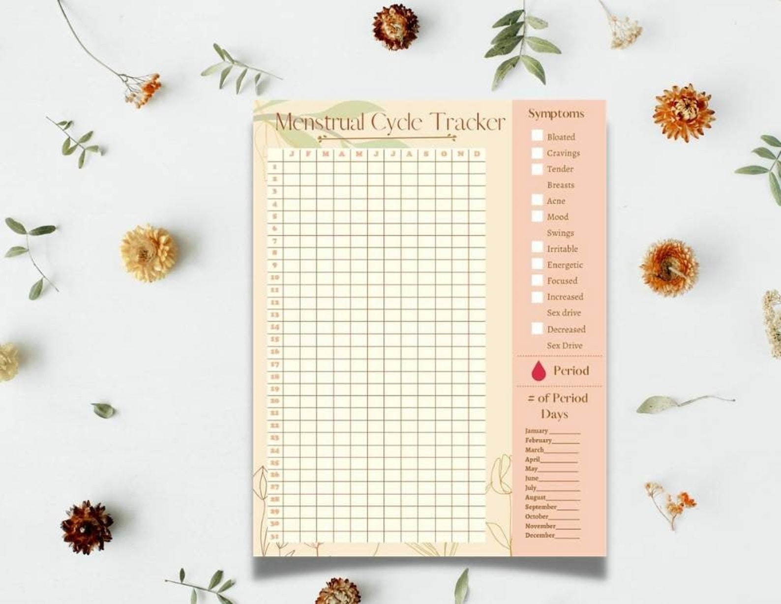Menstrual Cycle Tracker Printable PDF | Period Tracker, Mood, Period ...