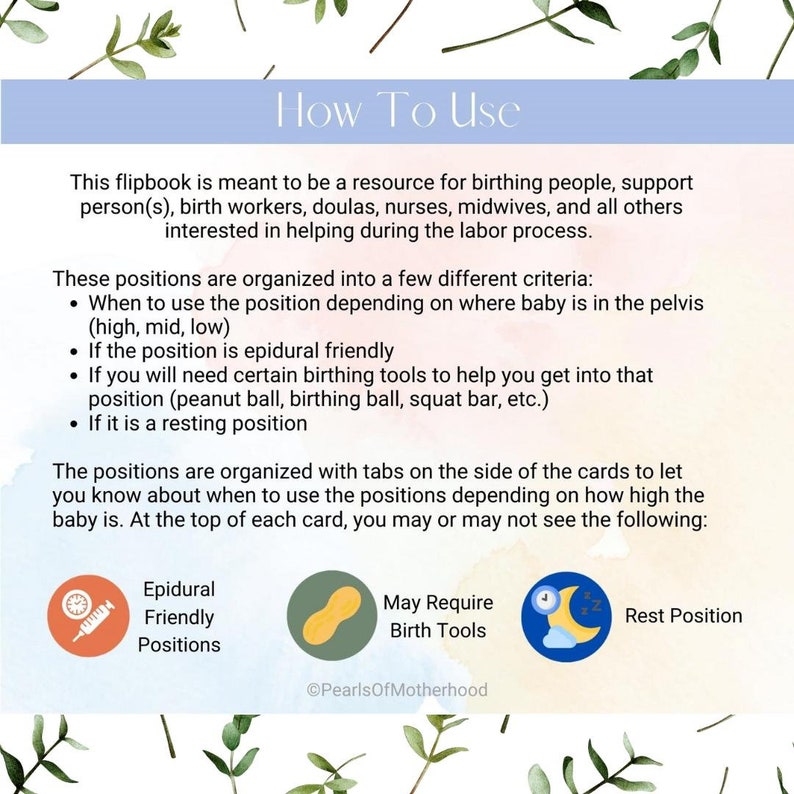 The Labor Positions Pocket Flipbook | Childbirth Education, Doula, Labor and Delivery Nurse, Midwife, RN, New Mom, Pregnancy, Epidural image 3