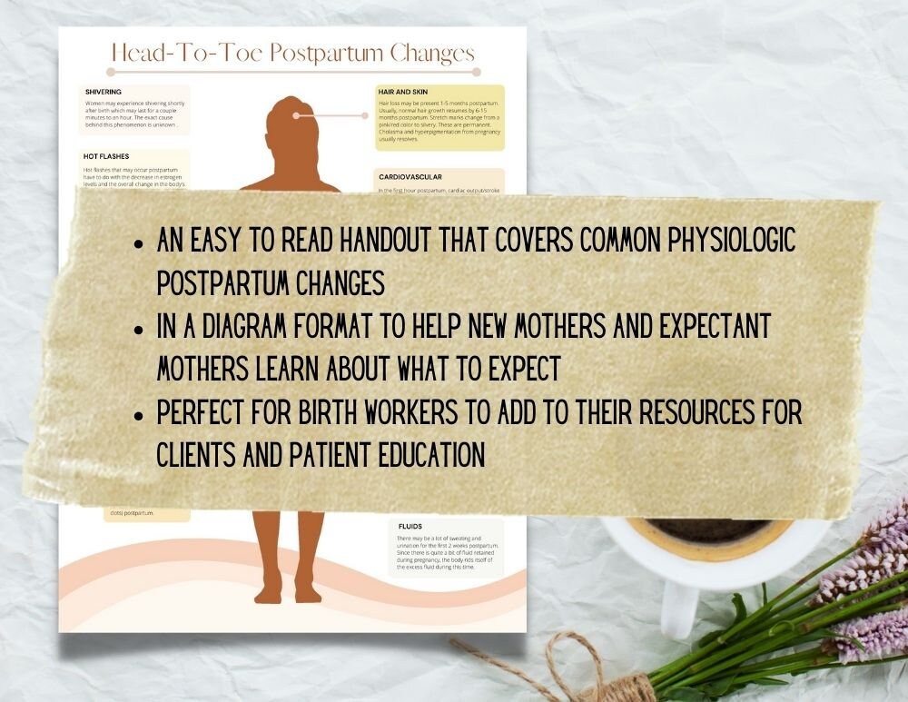 Postpartum Body Changes Handout PDF Printable | Doula, Midwife, New Mom ...