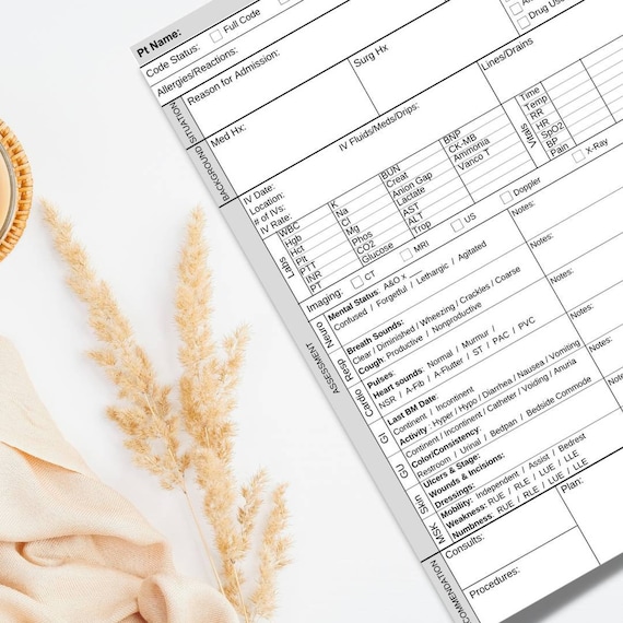 Medsurg Nurse detailed Report Sheet Printable PDF | Nurse Brain Sheet, SBAR, ICU, Registered Nurse, New Nurse, Printable Template, Handoff