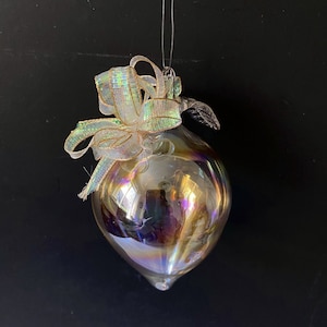 Iridescent Blown  Glass  Fruit | Reverse Raindrop Ornament, Christmas Holiday