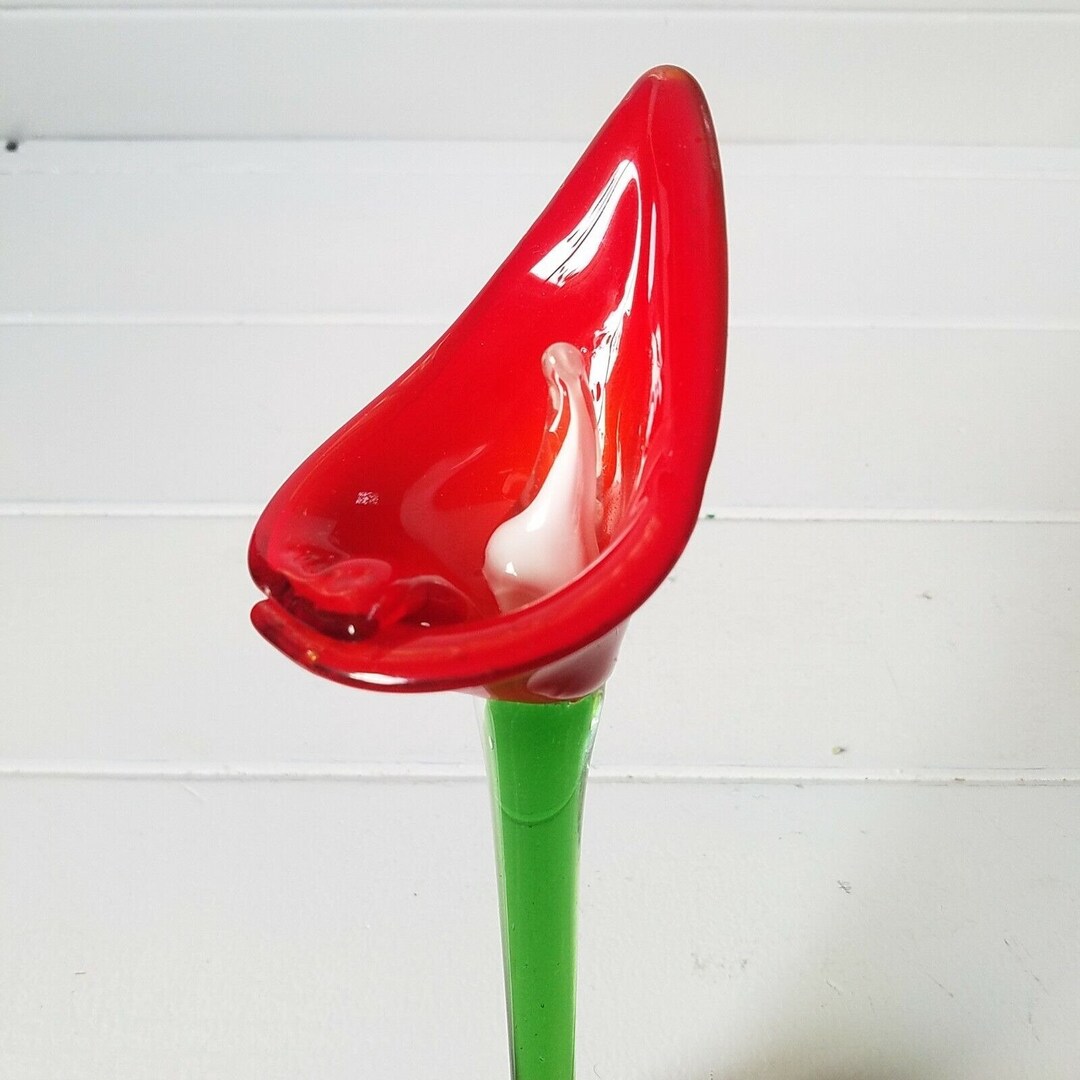 Long Stem Glass Flower Red Calla Lily Peace Lily HTF Hand Etsy