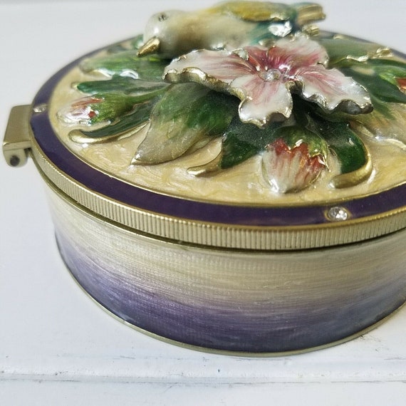 Enameled Brass Jewelry Trinket Box w/ Hinged Lid,… - image 5