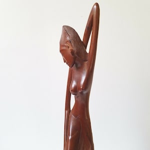 Indonesian Balinese Woman Goddess Dewi Winata Mid Century Wood Carving Sculpture