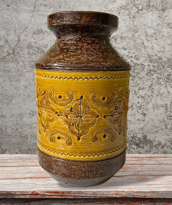 Mid Century Bitossi Carta Fiorentina Stoneware Vase, Aldo Londi