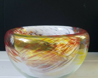 Hand Blown Double-Wall Art Glass Bowl with Confetti Pattern